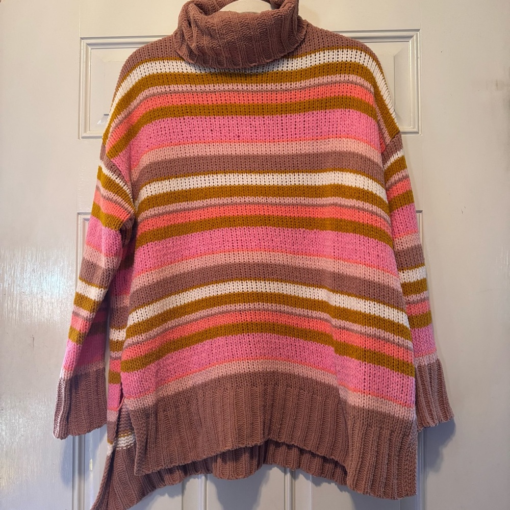 Aerie Chenille Striped Oversized Turtleneck Sweater - Picture 2 of 5
